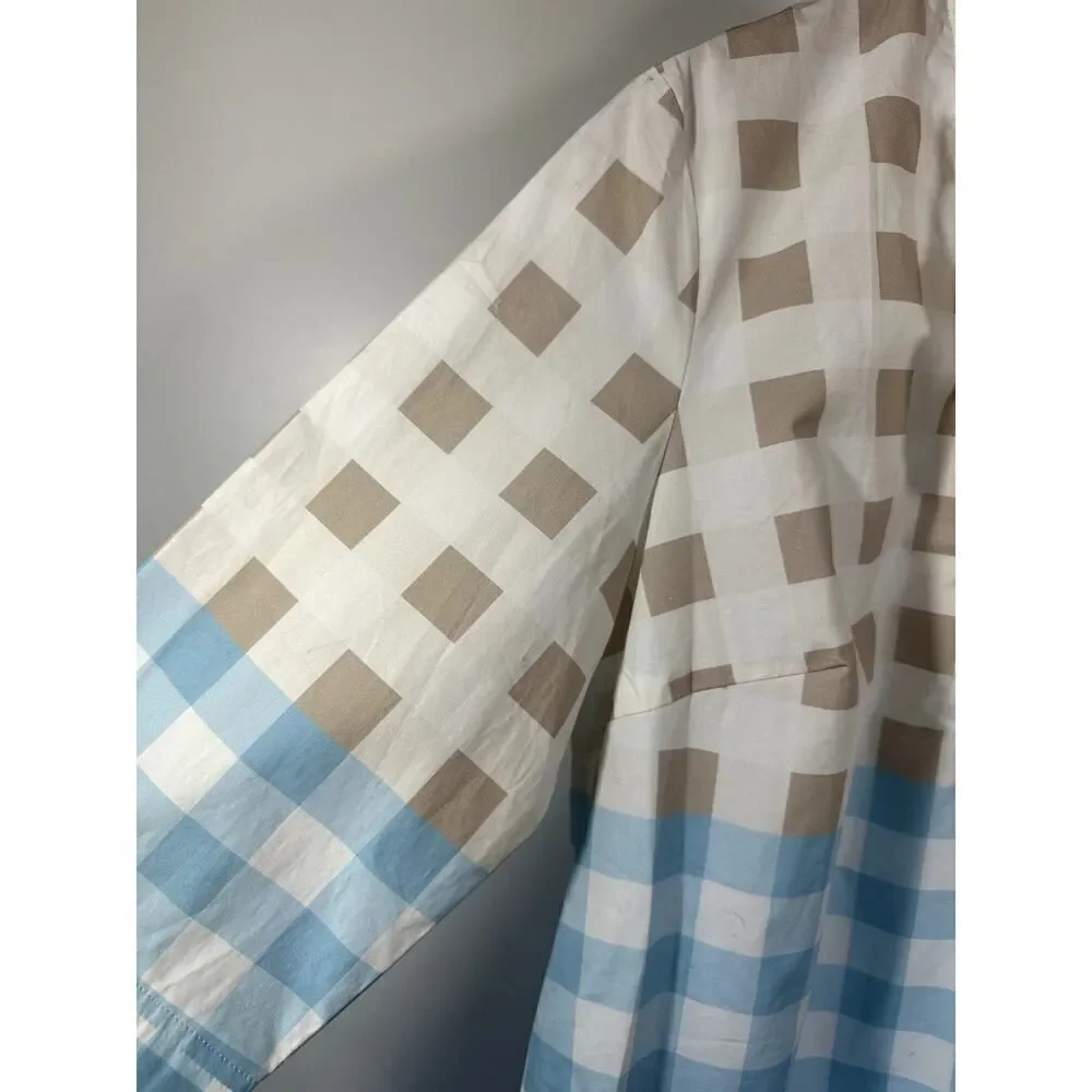MING WANG Women's Two Piece Gingham Cotton Poplin Skirt Set Blue/Tan Size Small